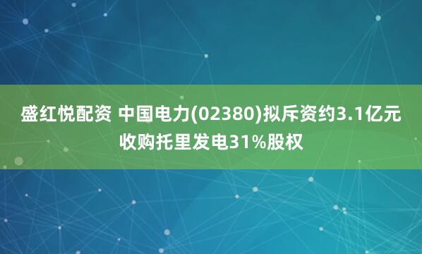 盛红悦配资 中国电力(02380)拟斥资约3.1亿元收购托里发电31%股权